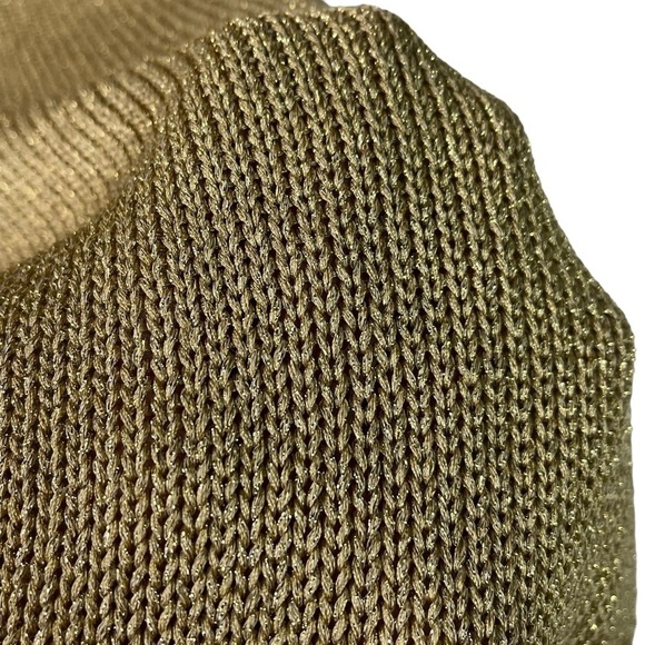 LAUREN RALPH LAUREN METALLIC GOLD V-NECK 3/4 SLEEVE RIBBED PULLOVER SWEATER - Picture 12 of 14